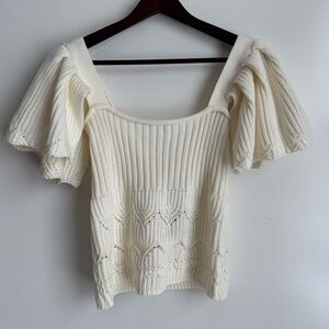 Johnny Becca open knit crochet sweater flutter sleeve size small NEW indie boho